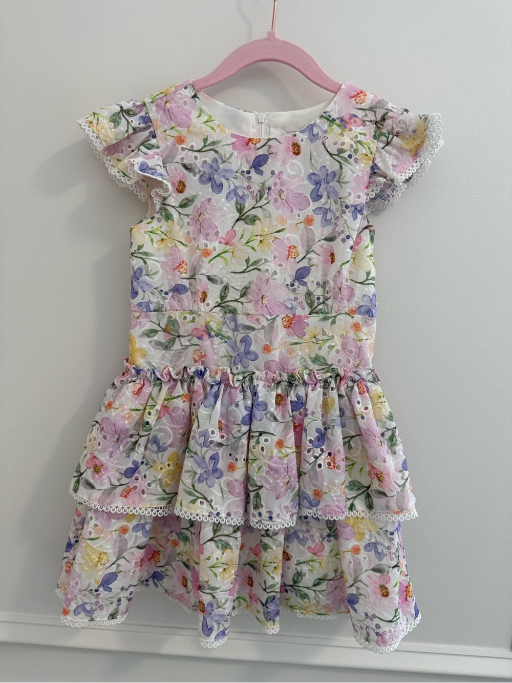 Rare Editions Pastel Garden Party Floral Dress Pink, Purple, Yellow Size5